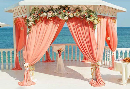 Toile de fond de décoration florale belle de pavillon de rideau orange pour la photographie de cérémonie de mariage de bord de mer