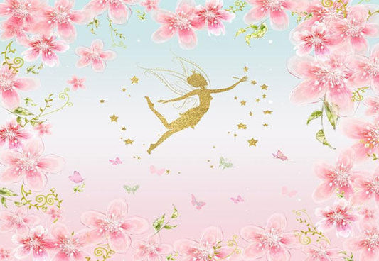 Toile de fond bébé fleurs roses d'anniversaire de danseur d'or pour le décor de fête