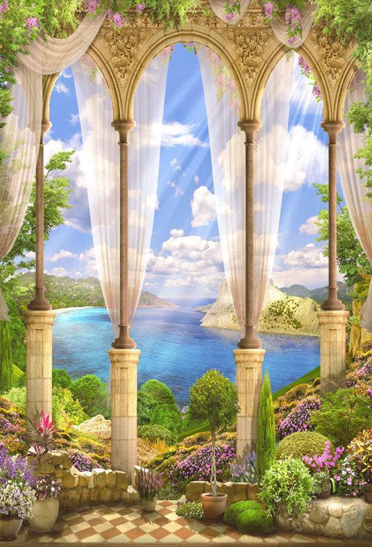 Toile de fond de beau paysage de saison de printemps à l'extérieur du château pour la photographie