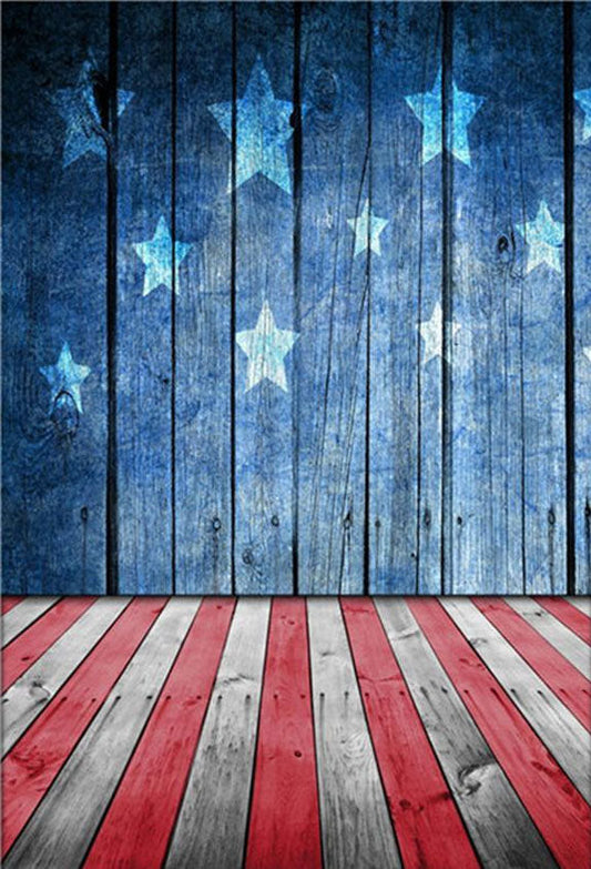 Toile de fond de mur en bois d'étoile de drapeau de plancher de bois blanc et rouge