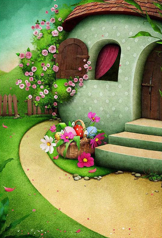 Toile de fond de dessin animé petite maison fleur décoratio pays des merveilles photographie