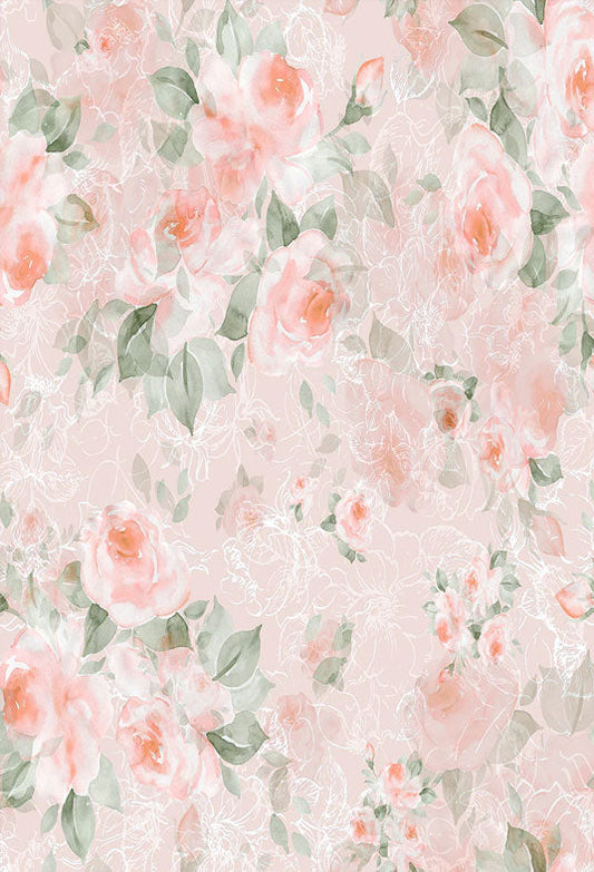 Toile de fond de feuilles vertes florales roses d'eau décors de printemps pour le studio