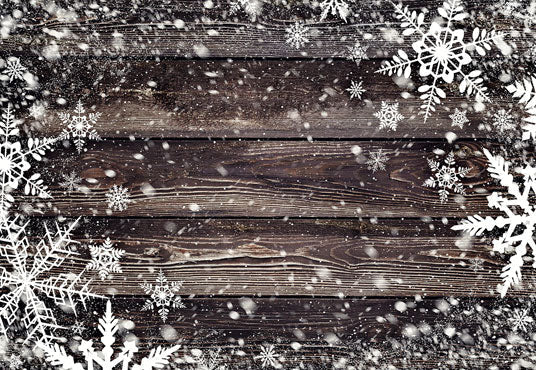 Toile de fond de flocon de neige mur en bois foncé photographie de Noël