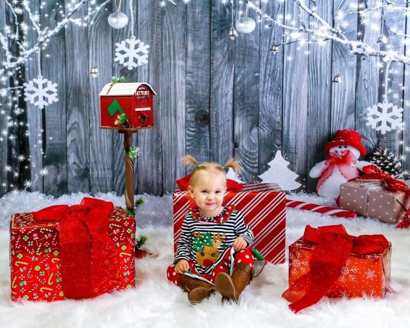 Toile de fond de Noël bonhomme de neige mur en bois gris pour flocon de neige