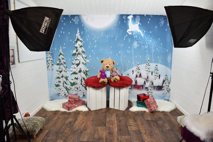 Toile de fond décors de Noël neige hiver grande lune