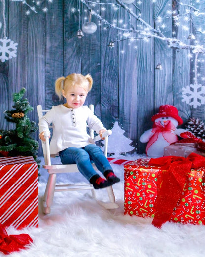 Toile de fond de Noël bonhomme de neige mur en bois gris pour flocon de neige