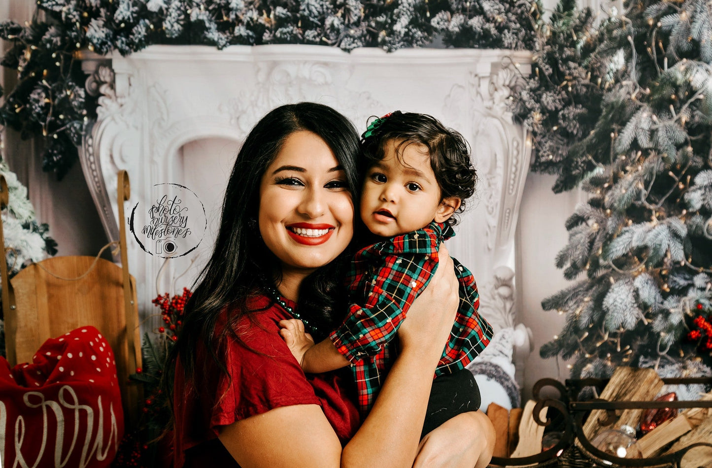 Toile de fond de photographie de plancher de bois blanc d'arbre de Noël