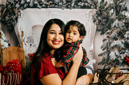 Toile de fond de photographie de plancher de bois blanc d'arbre de Noël