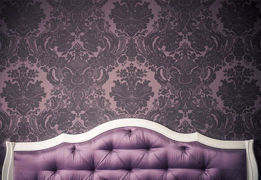 Toile de fond de photographie de décor de chambre de tête de lit violet pour la photo