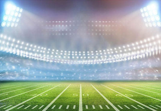 Toile de fond de photographie de terrain de football lumières lumineuses de prairie verte de sports