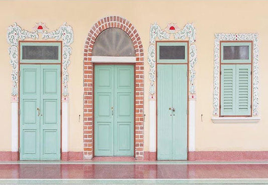 Toile de fond de mur brun porte en bois cyan pour la photographie