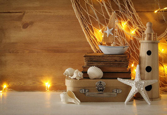 Toile de fond de filet de pêche vintage pour enfants en bois