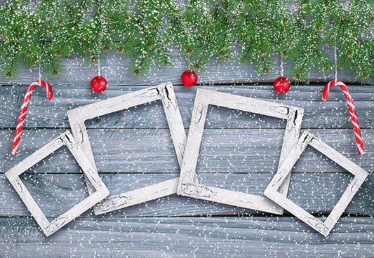 Toile de fond de Noël flocon de neige bois mur pin branche fond de photographie