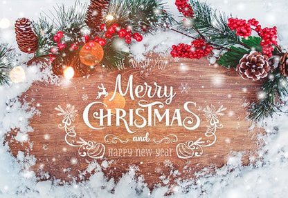 Toile de fond de photographie de mur en bois couvert de neige fond de Noël