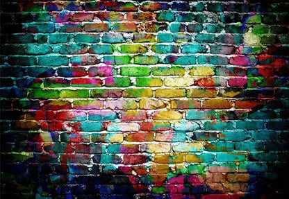 Toile de fond de mur de briques de graffitis colorés de photographie picturale
