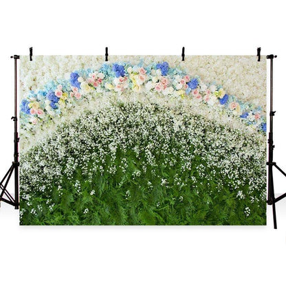 White Flowers Green Leaves Floral Bridal Backdrop for Wedding Decoration Kids Children Photography