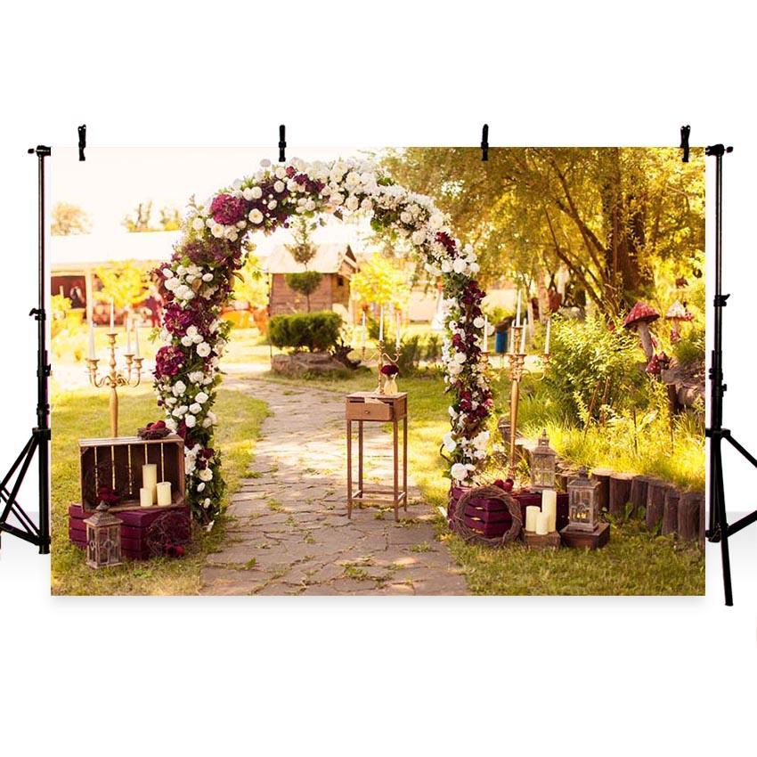 Golden Yellow Leaves Red and White Flowers Arch Backdrop for Photo Photography