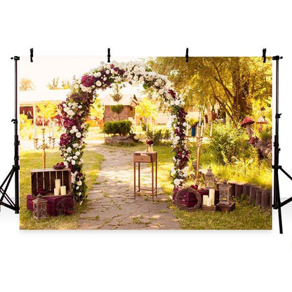 Golden Yellow Leaves Red and White Flowers Arch Backdrop for Photo Photography