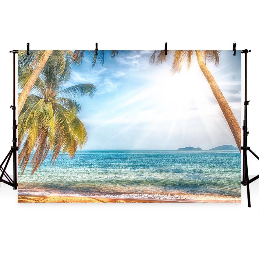 Blue Sea Summer Sunshine Coconut Tree Backdrop Vacation Scenery Photography Backgrounds