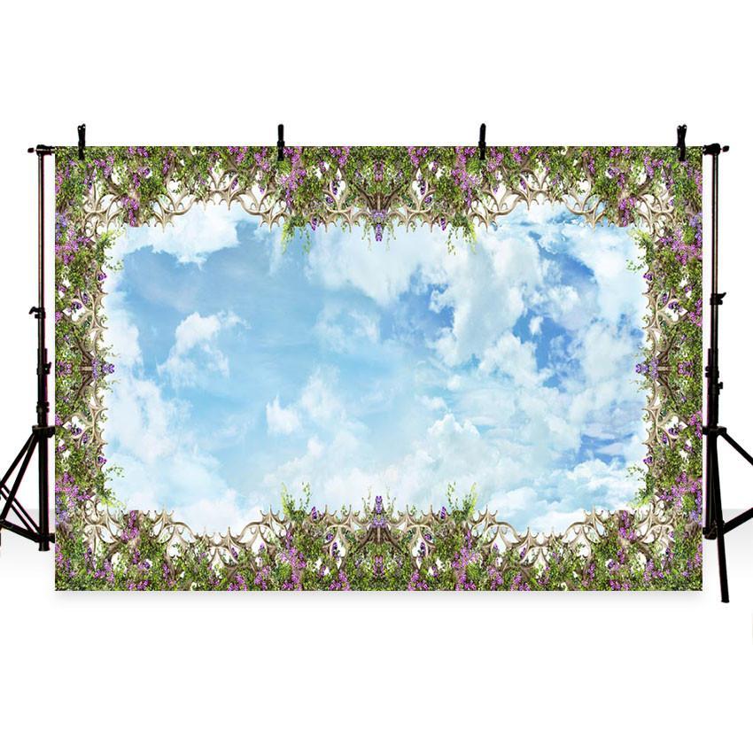 Grass Flower Decoration Blue Sky Backdrop Party Photograph Background
