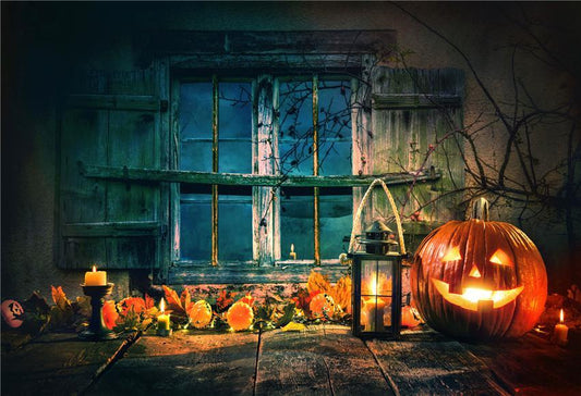 Toile de fond d'Halloween de fenêtre en bois