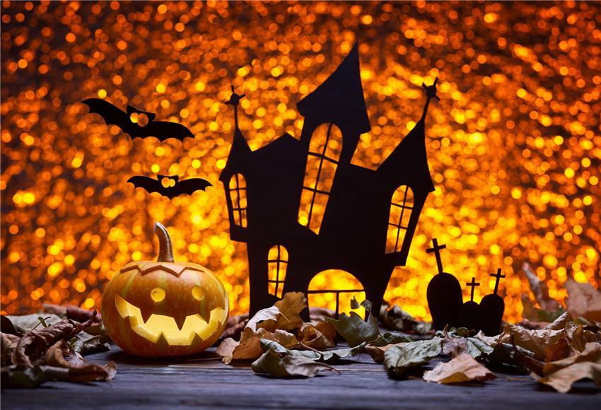 Toile de fond Halloween château brillant doré