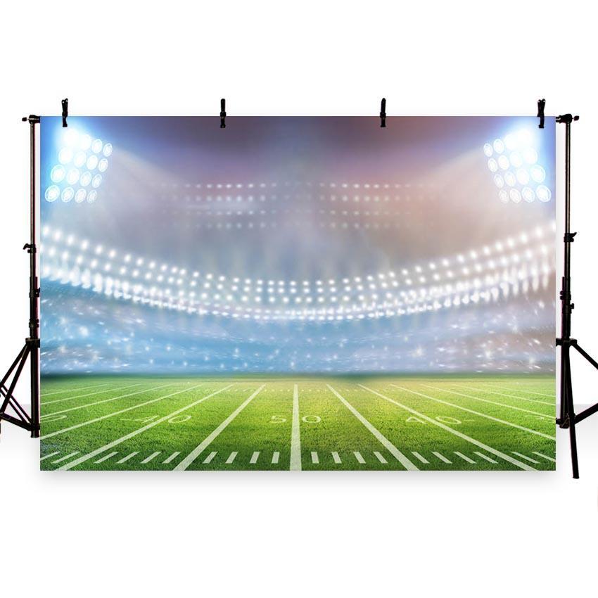 Toile de fond de photographie de terrain de football lumières lumineuses de prairie verte de sports