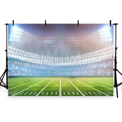 Toile de fond de photographie de terrain de football lumières lumineuses de prairie verte de sports