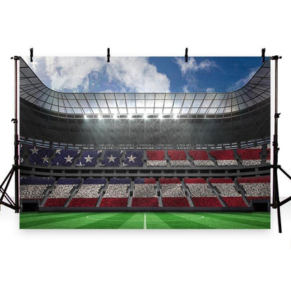 Toile de fond vert prairie Amérique drapeau foule terrain de football photographie fond