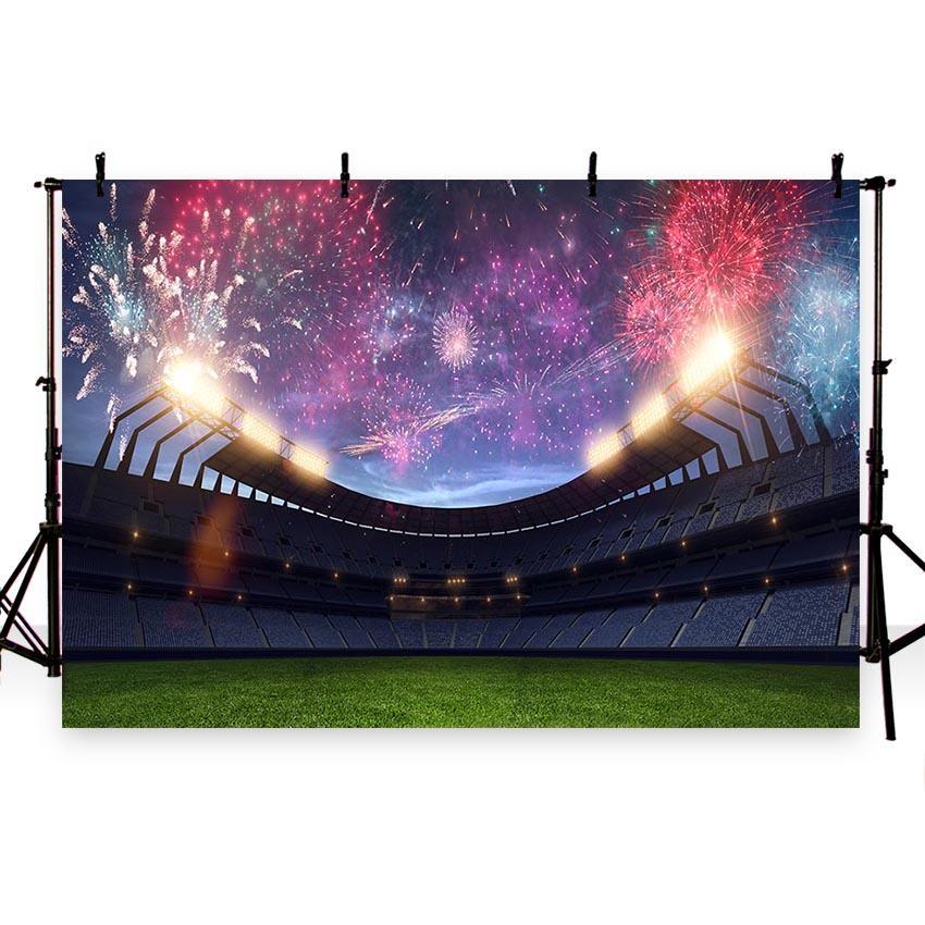 Toile de fond de stade de feux d'artifice fond de photographie de terrain de football