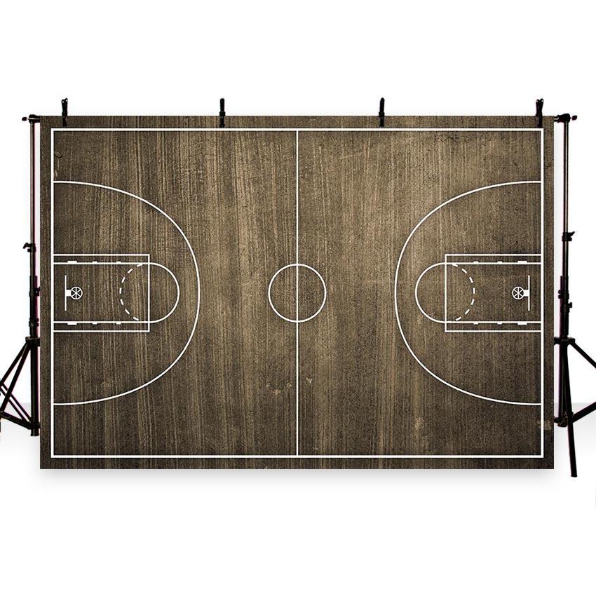 Toile de fond de plancher en bois motif de terrain de basket-ball fond de photographie