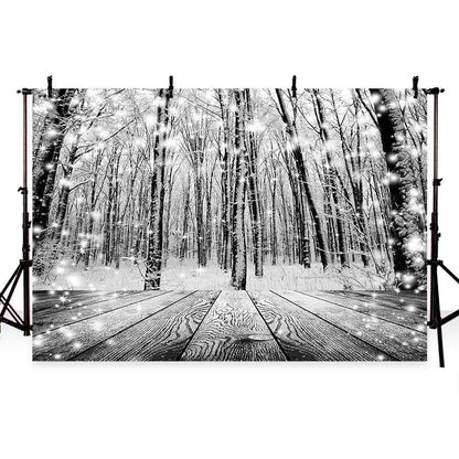 Toile de dond de photographie noir et blanc de bois de neige