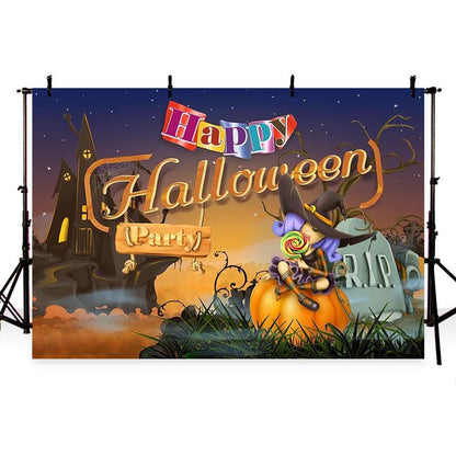 Toile de fond de château de nuit avec fond de citrouille fond de photographie de fête d'Halloween