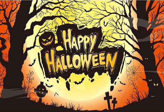 Toile de fond de cimetière de la terreur avec des citrouilles au clair de lune pour une photographie de fête d'Halloween heureuse