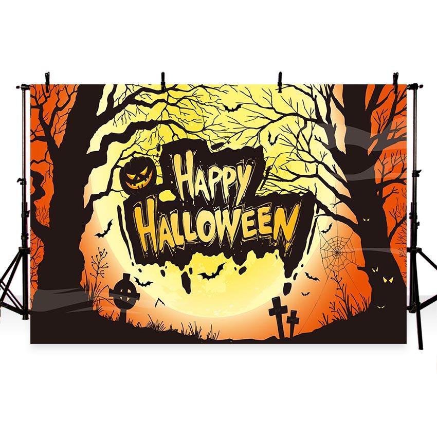 Toile de fond de cimetière de la terreur avec des citrouilles au clair de lune pour une photographie de fête d'Halloween heureuse