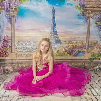 Toile de fond de rideau de fleurs de lavande décors de fenêtre de Paris