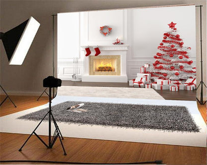 Toile de fond de Noël cheminée blanche pour la photographie