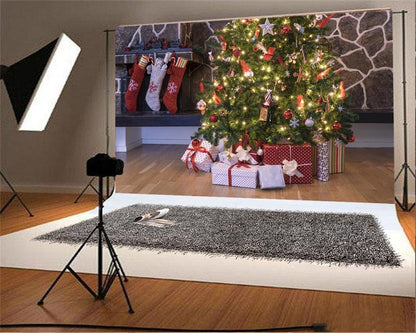 Toile de fond décors de plancher en bois d'arbre de Noël lumineux