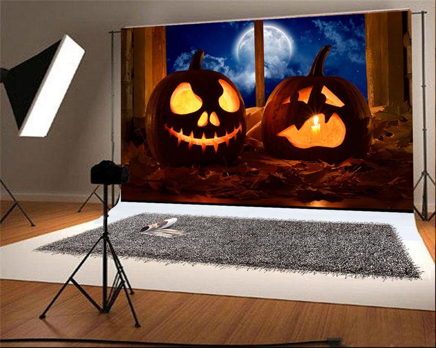 Toile de fond de fenêtre Halloween citrouille lumière photographie