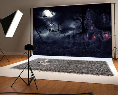Toile de fond de château de briques d'Halloween photographie de chauves-souris