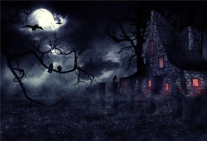 Toile de fond de château de briques d'Halloween photographie de chauves-souris