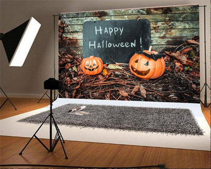 Toile de fond de joyeux Halloween de photographie en bois d'automne