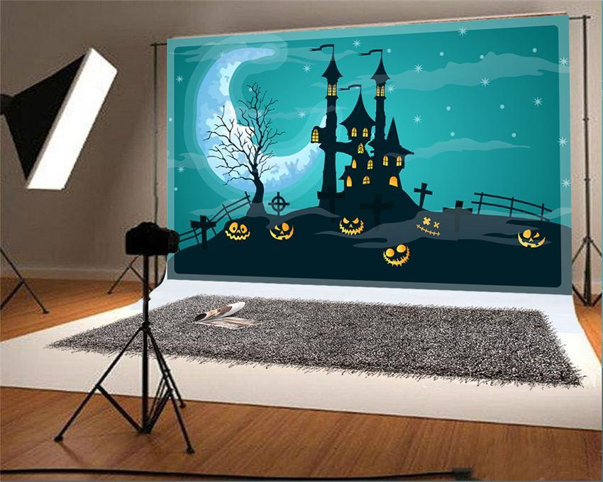Toile de fond de studio photo d'Halloween de lune de château noir
