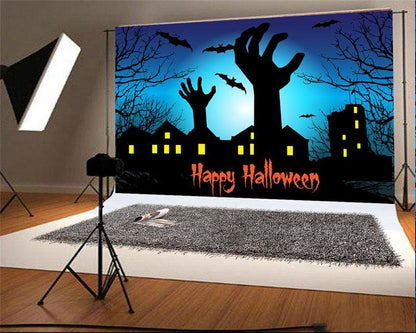 Toile de fond de joyeux Halloween photographie fond noir chauves-souris