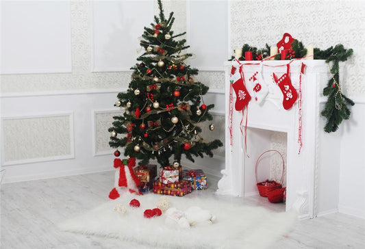 Toile de fond décors de photo de chaussettes de Noël blanches