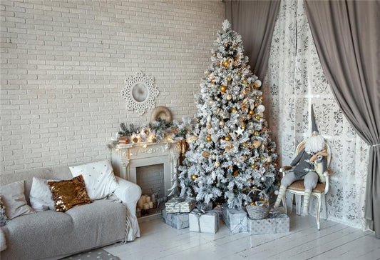 Toile de fond décors de Noël de mur de briques blanches