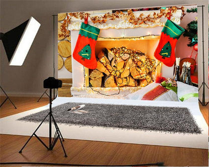 Toile de fond de Noël cheminée blanche