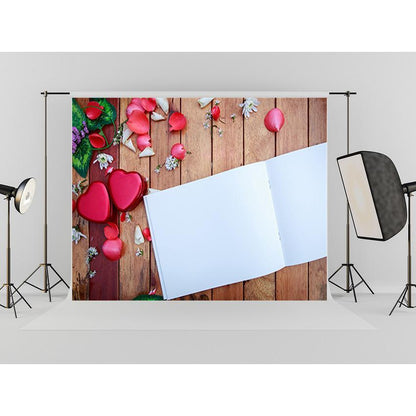 Toile de fond de plancher en bois de décoration de fleurs rouges en papier blanc pour la photographie de la fête des mères