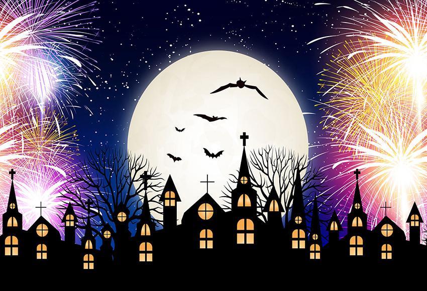 Toile de fond décors de château noir d'Halloween photographie de lune lumineuse