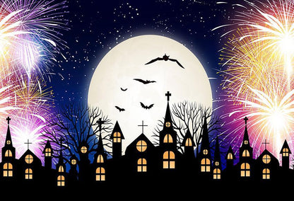 Toile de fond décors de château noir d'Halloween photographie de lune lumineuse